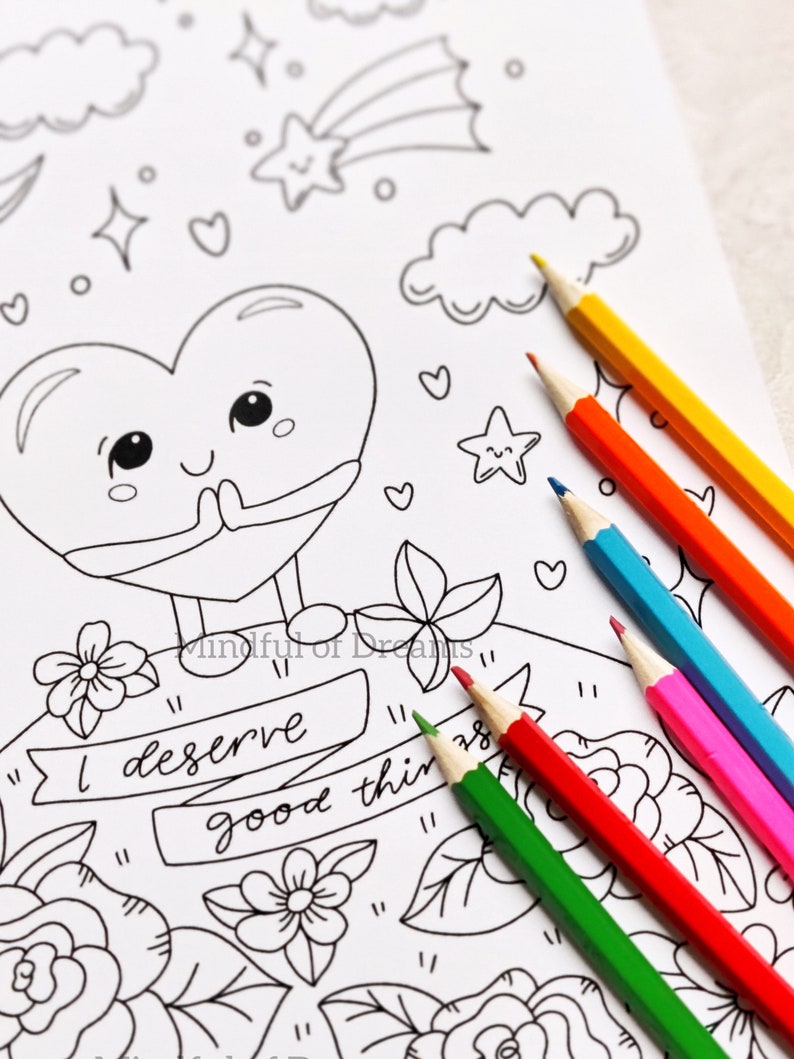 Self-love Affirmation Coloring Page Cute Heart Coloring - Etsy