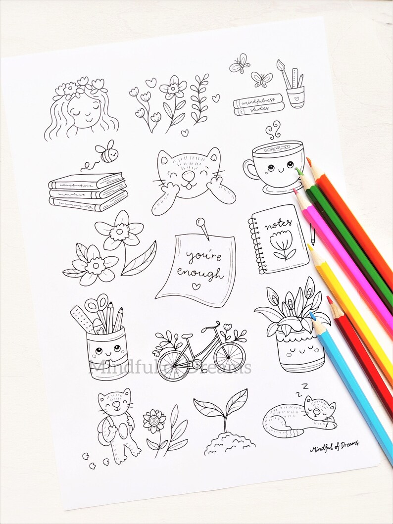 Cute Doodles Coloring Page Hand Drawn Illustrations - Etsy