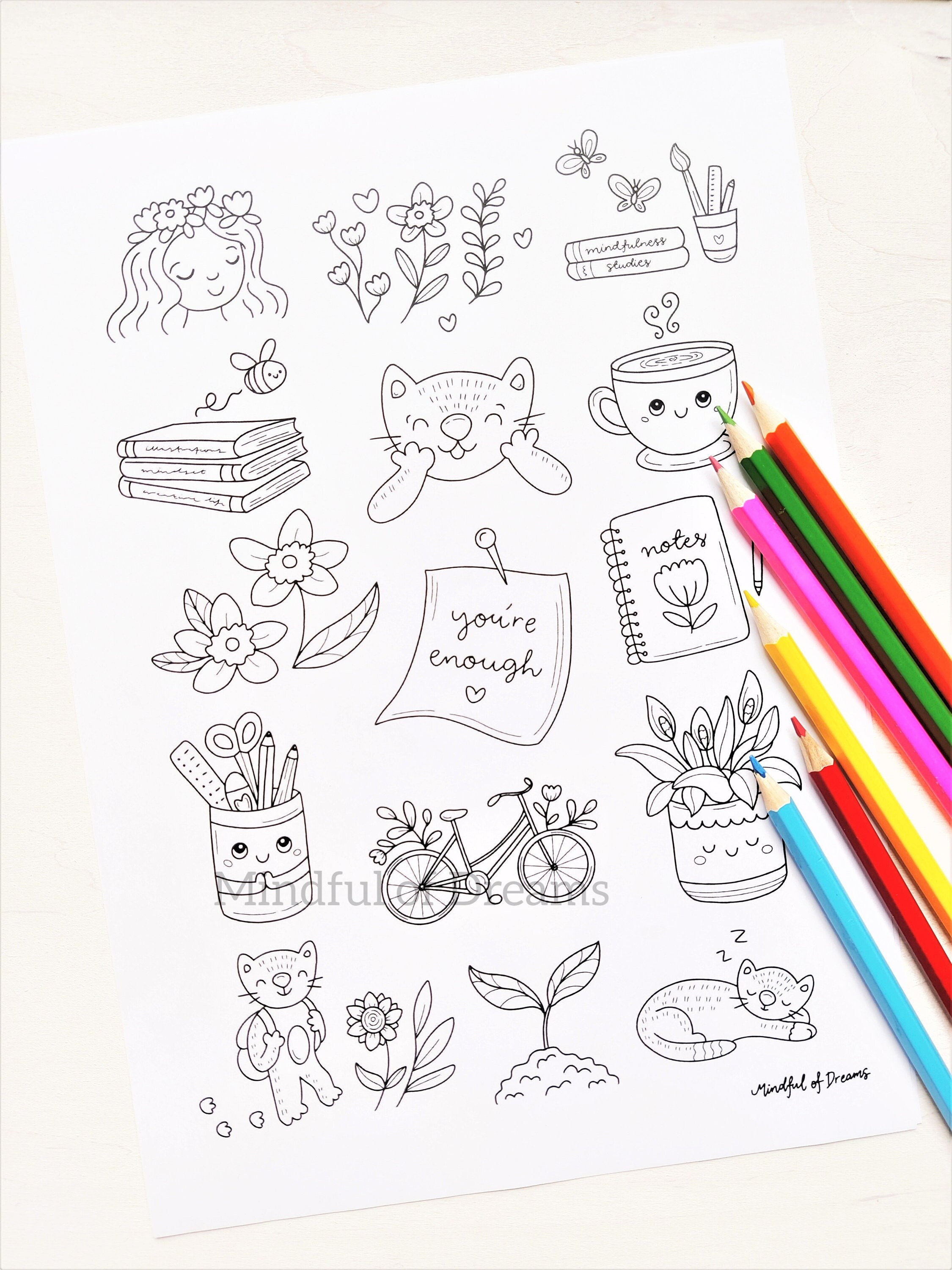 Cute Doodles Coloring Page Hand Drawn Illustrations - Etsy