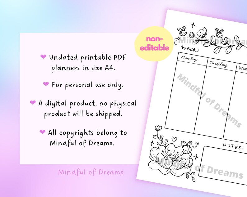 Coloring Weekly Planner Printable Bundle Cute Illustrated - Etsy
