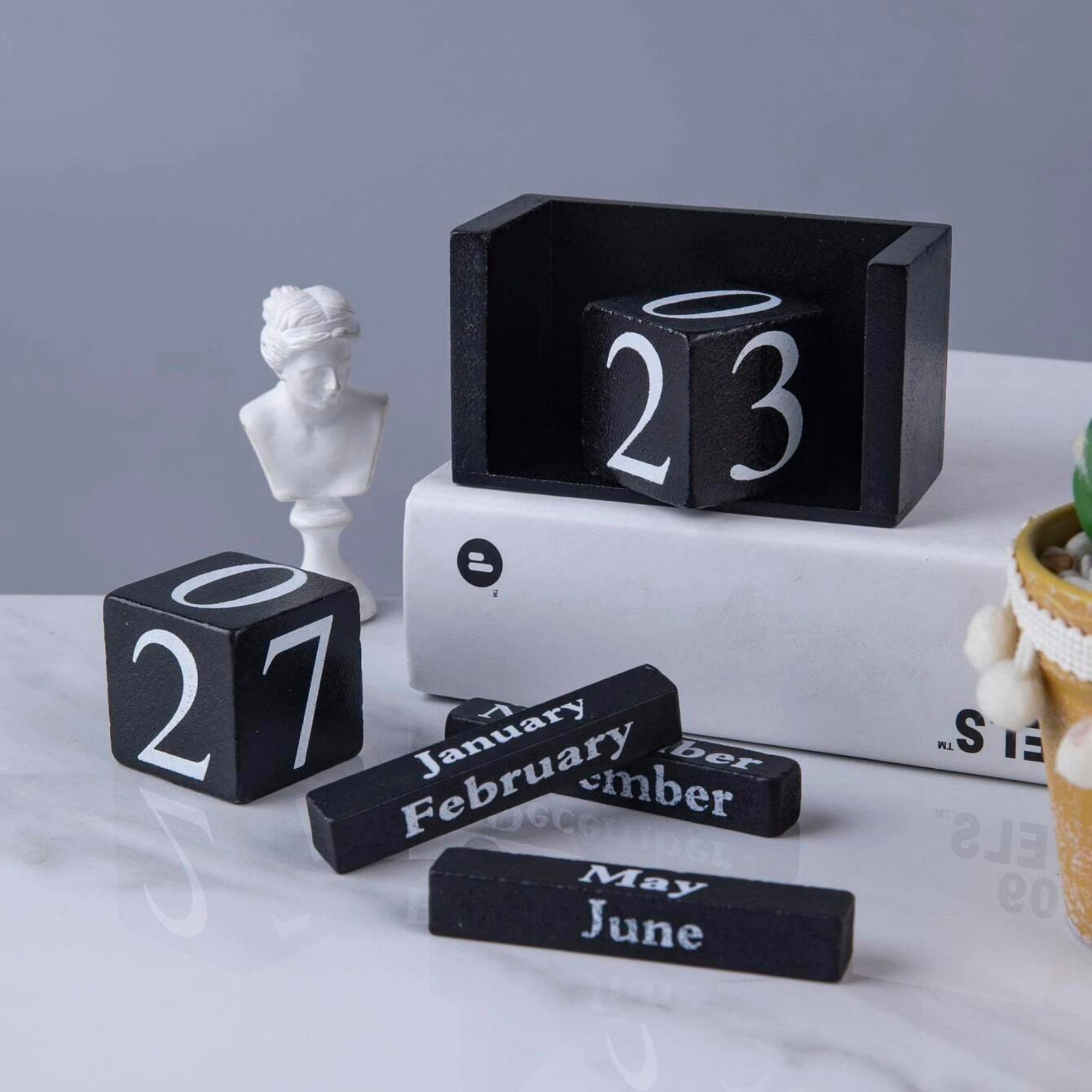 Wooden Block Calendar Set, Desk Calendar Set, Tier Tray Decor, Perpetual Wooden Block Calendar
