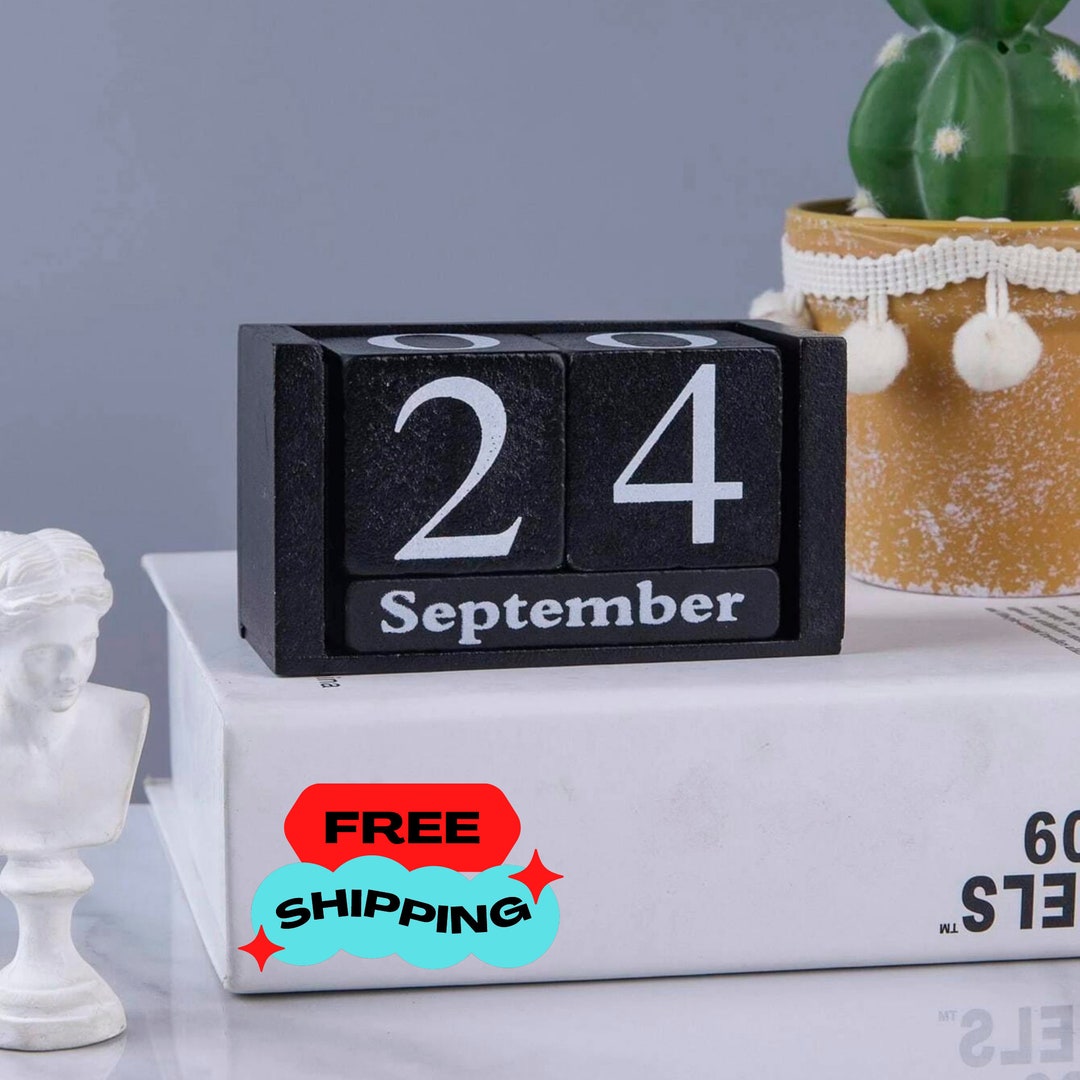 Wooden Block Calendar Set, Desk Calendar Set, Tier Tray Decor, Perpetual Wooden Block Calendar