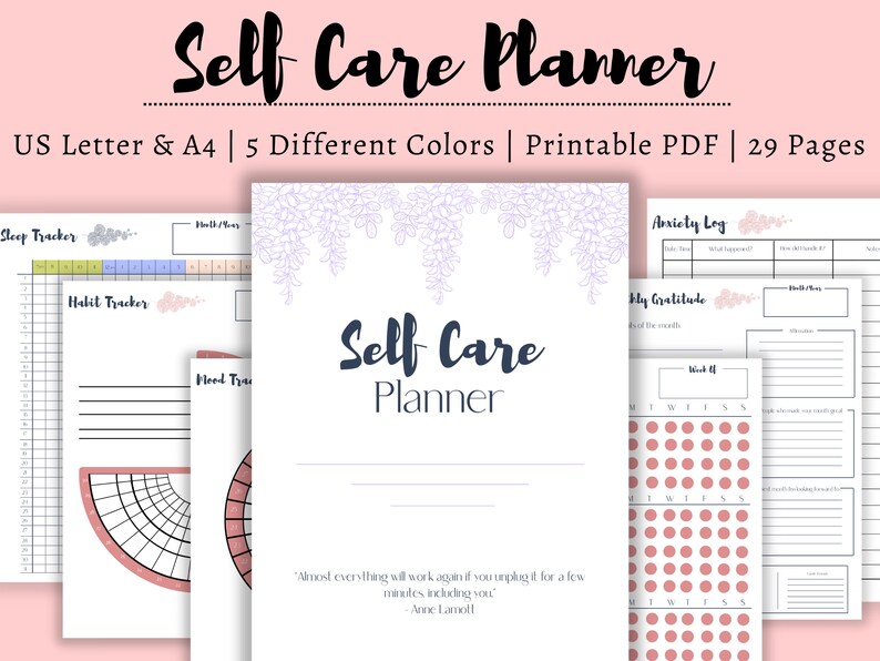 Self Care Planner Printable, Mindfulness Journal, Self Care Journal Bundle, Wellness Planner Bundle, Mental Health Worksheet Kit image 1