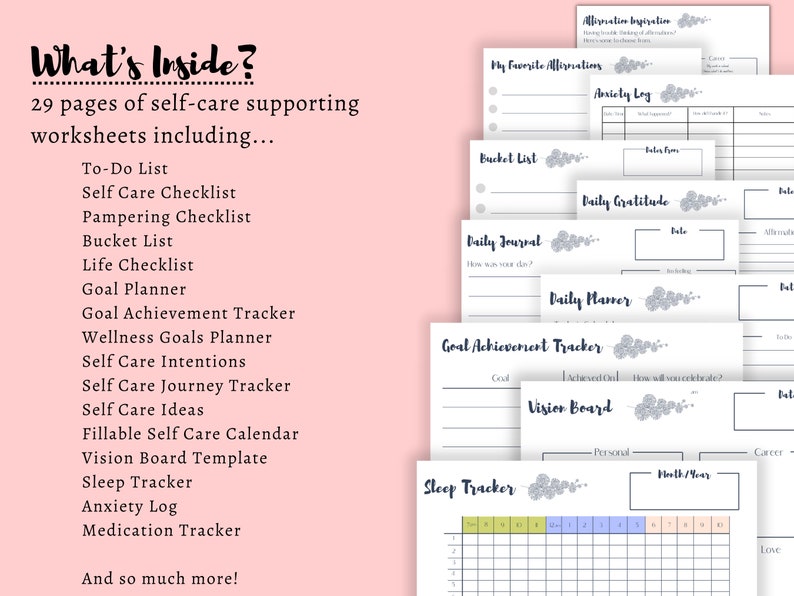 Self Care Planner Printable, Mindfulness Journal, Self Care Journal Bundle, Wellness Planner Bundle, Mental Health Worksheet Kit image 3