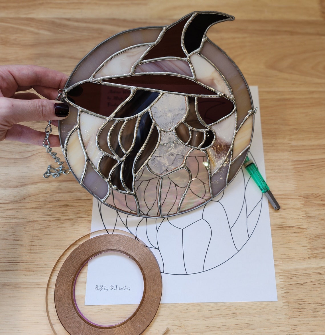 Witch Stained Glass Pattern Stained Glass Halloween Design Etsy Canada