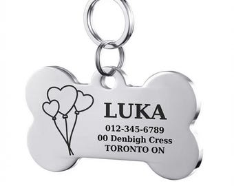 Personalized Pet ID  Bone Tag, Custom Dog Tag, Engraved Bone Tag, Double Sided Name Tag, Custom Text Collar ID, Bone Tag