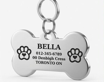 Personalized Pet ID  Bone Tag, Custom Dog Tag, Engraved Bone Tag, Double Sided Name Tag, Custom Text Collar ID, Bone Tag