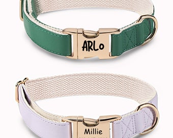 Personalized Cat Collar with Gold Metal Buckle, Leash Set for Cat, Cat Collar with Engraved ID Tag, Vegan Pet Leash Set, CustomTag for Cats