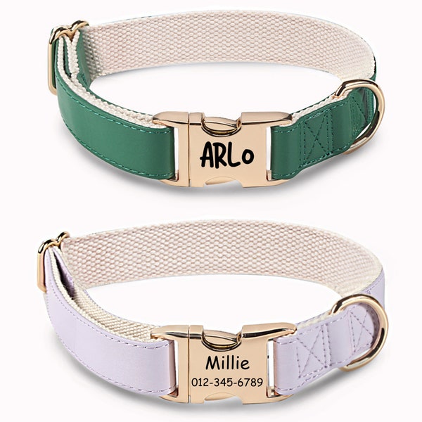 Personalized Cat Collar with Gold Metal Buckle, Leash Set for Cat, Cat Collar with Engraved ID Tag, Vegan Pet Leash Set, CustomTag for Cats