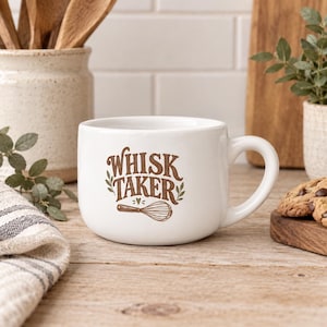 Whimsy Whisk Taker Oversized 25oz Ceramic Coffee Mug, Grandma Baking Gift, Baker Coffee Cup,  Kitchen Humor Mug, Large Coffee Mug