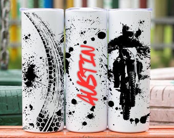 Custom Dirt Bike Tumbler Personalized Motocross Stainless Steel Water Cup Moto Rider Gift Water Bottle