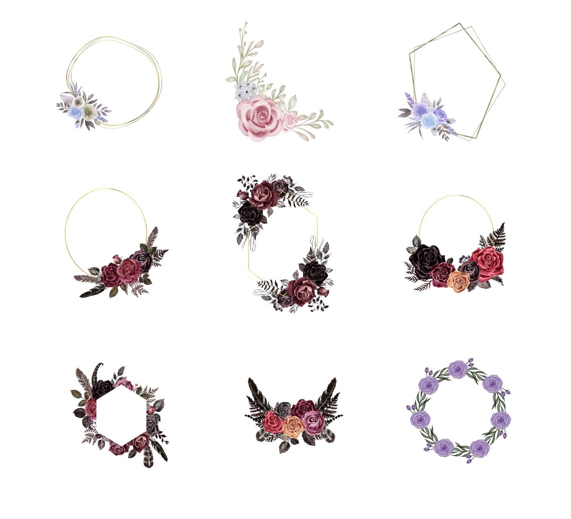 Rose Frames Floral Framewatercolor Flowersfoliage and Pink Etsy