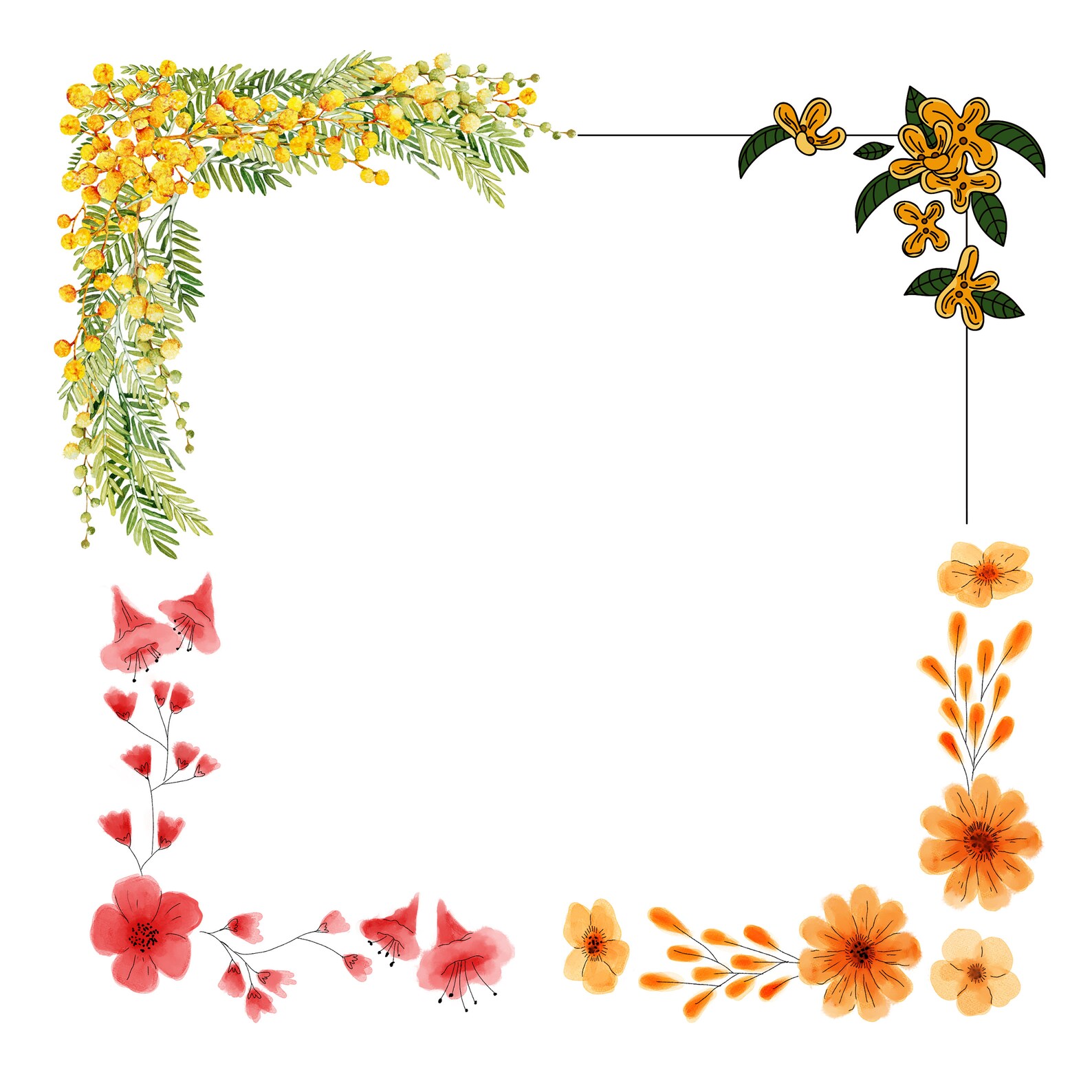 35 Corner Floral Frame SVG and PNG, Botanical Floral Frame Border,suqare Corner Frame, Wedding