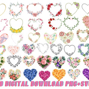 Forma di cuore in formato SVG, Clipart cornice cuore floreale, file di taglio in formato SVG cornice cuore, San Valentino in formato Svg, cuore in formato Svg, amore in formato SVG, cornice clipart acquerello