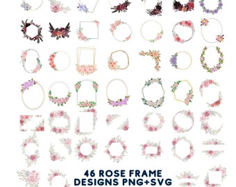 Rose Frames, Floral frame,Watercolor flowers,Foliage and pink roses,Watercolor floral border,Watercolor Wreath,Floral Wreath Png,Floral Edge