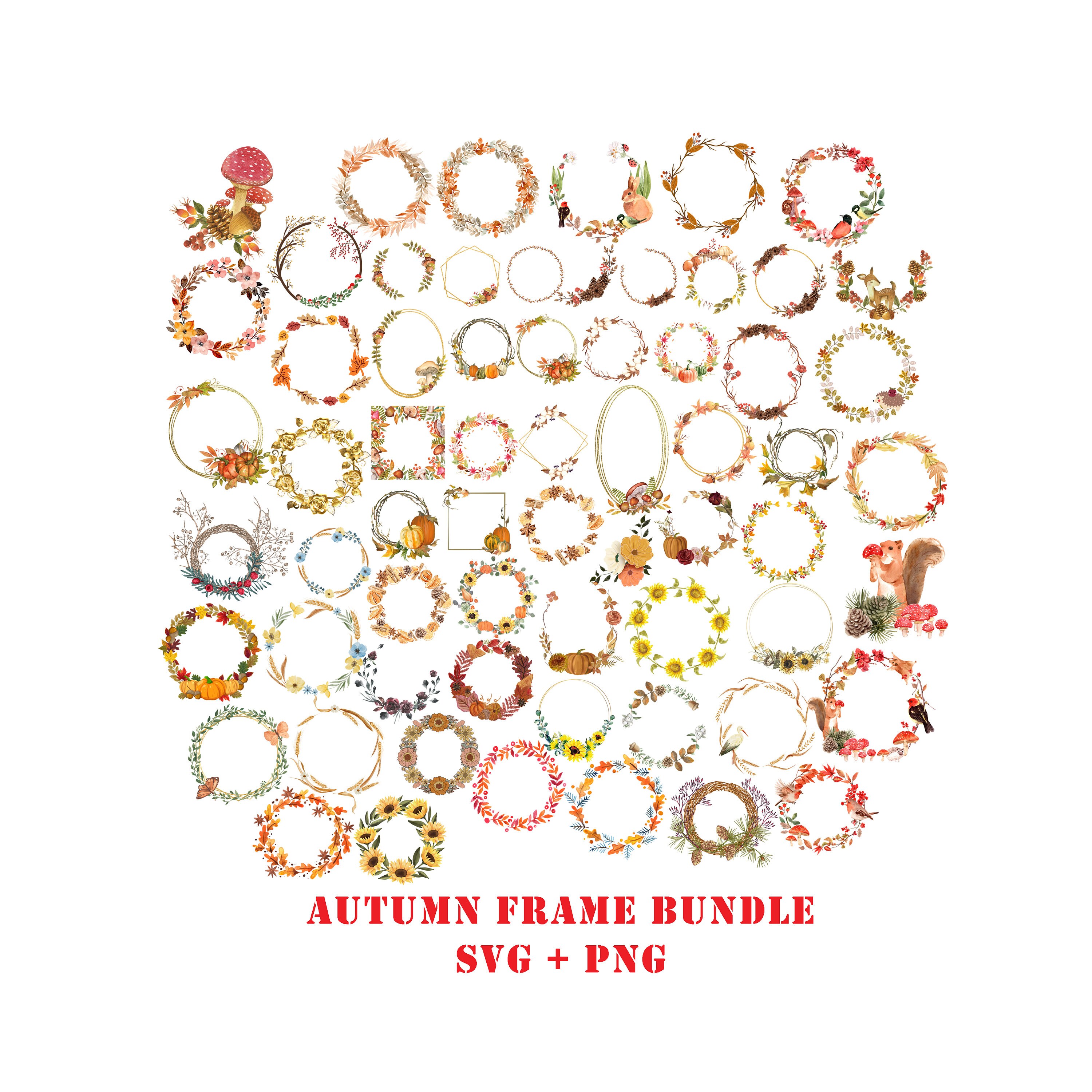 Autumn Frame Svg Autumn Wreath Svg Autumn Leaves Monogram - Etsy