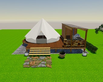 6M Bell Tent DIY Deck Plans Polygon Extension w Bath and Kitchen Area