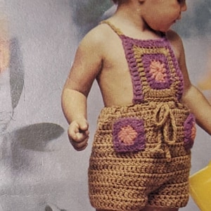 Vintage crochet pattern girls granny square bib overalls shortalls 2T-4T pdf INSTANT download toddler pattern only pdf 1970s