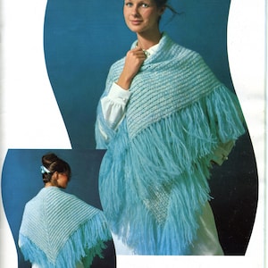 Modello di scialle lavorato a maglia vintage anni &#39;70, download immediato in PDF, scialle/coprispalle in mohair lavorato a maglia da donna con frange lunghe