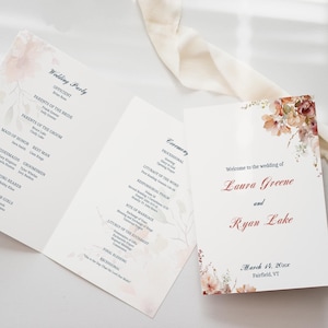 Modèle de programme de mariage catholique imprimable infographie livret de mariage plié programme du jour du mariage carte de cérémonie florale brochure de mariage