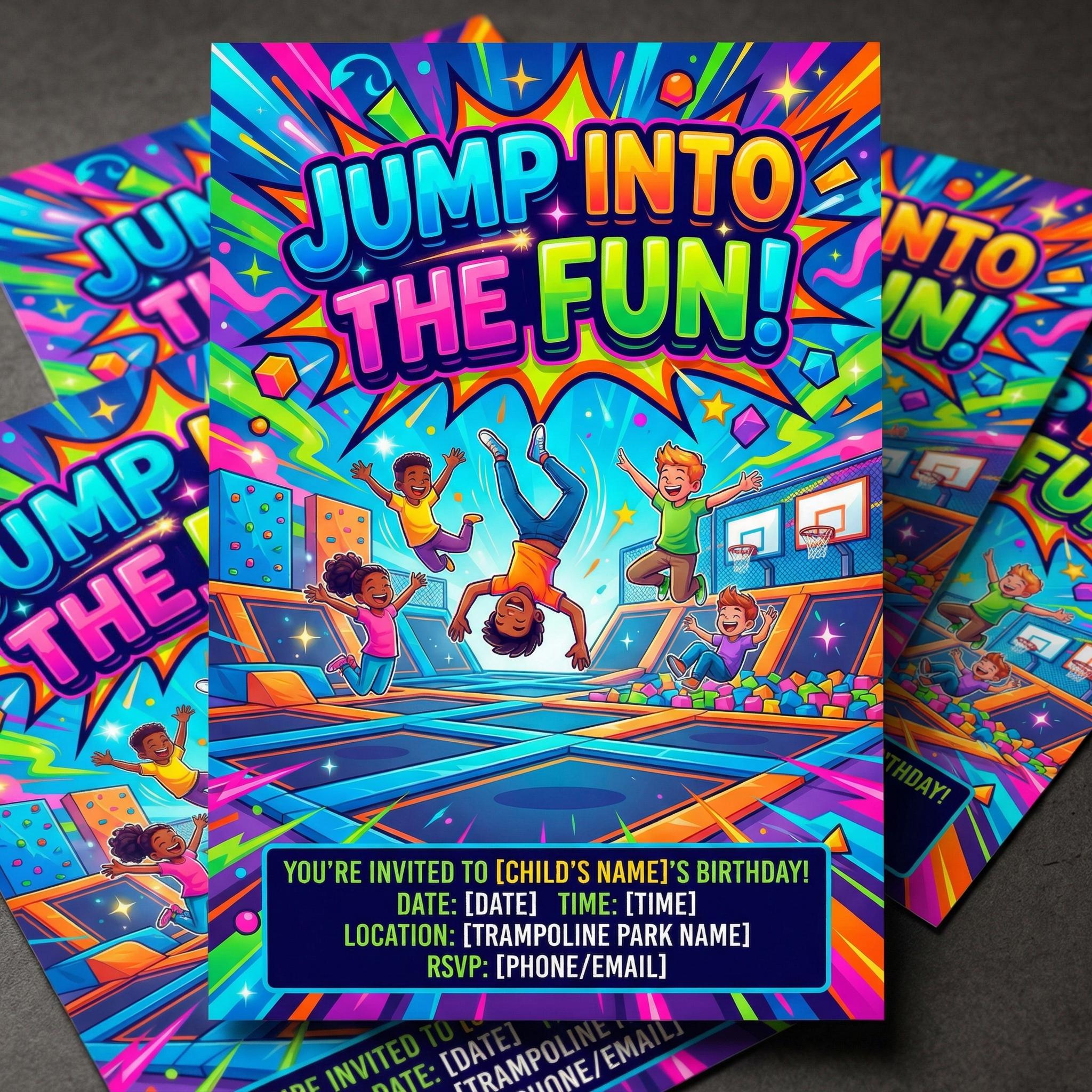 Trampoline Routine Card Trampoline Park Birthday Invitation | Bounce Party Invite | Jump Zone ...