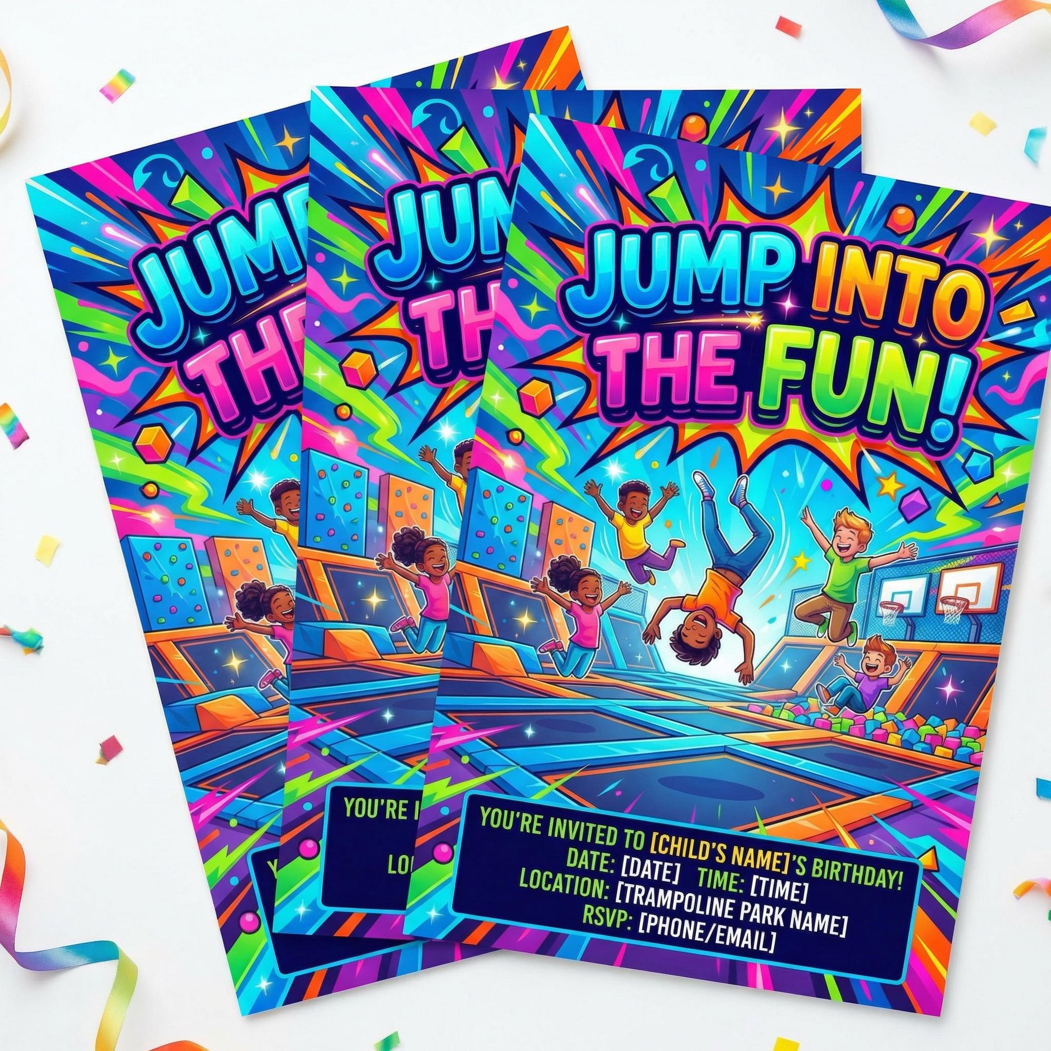 Trampoline Routine Card Trampoline Park Birthday Invitation | Bounce Party Invite | Jump Zone ...