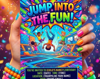 Trampoline Park Birthday Invitation | Bounce Party Invite | Jump Zone Birthday | Kids Indoor Bounce House Party | Printable or Printed Card