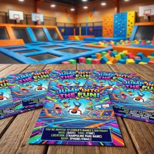 Trampoline Park Birthday Invitation | Bounce Party Invite | Jump Zone Birthday | Kids Indoor Bounce House Party | Printable or Printed Card image 8