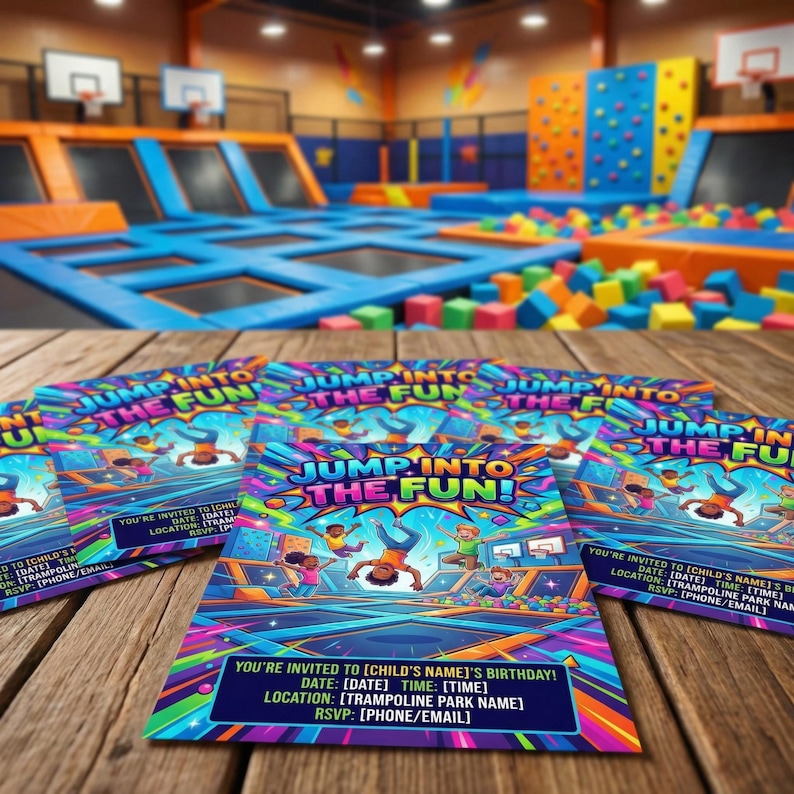 Trampoline Park Birthday Invitation | Bounce Party Invite | Jump Zone Birthday | Kids Indoor Bounce House Party | Printable or Printed Card image 8