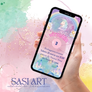 Invito Digitale Unicorno, Festa a tema, Grafica personalizzabile - SPEDIZIONE entro 3 GIORNI LAVORATIVI
