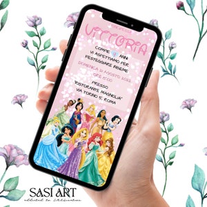 Invito Digitale Principesse, Festa a tema, Grafica personalizzabile - SPEDIZIONE entro 3 GIORNI LAVORATIVI