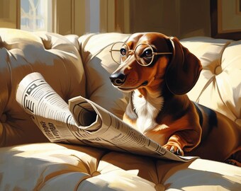 Teckelkunstprint: schattig worstje aan de muur (digitale download)
