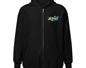 Sudadera con capucha unisex con cremallera, confeccionada en tejido grueso, de 80HD Motorsports.