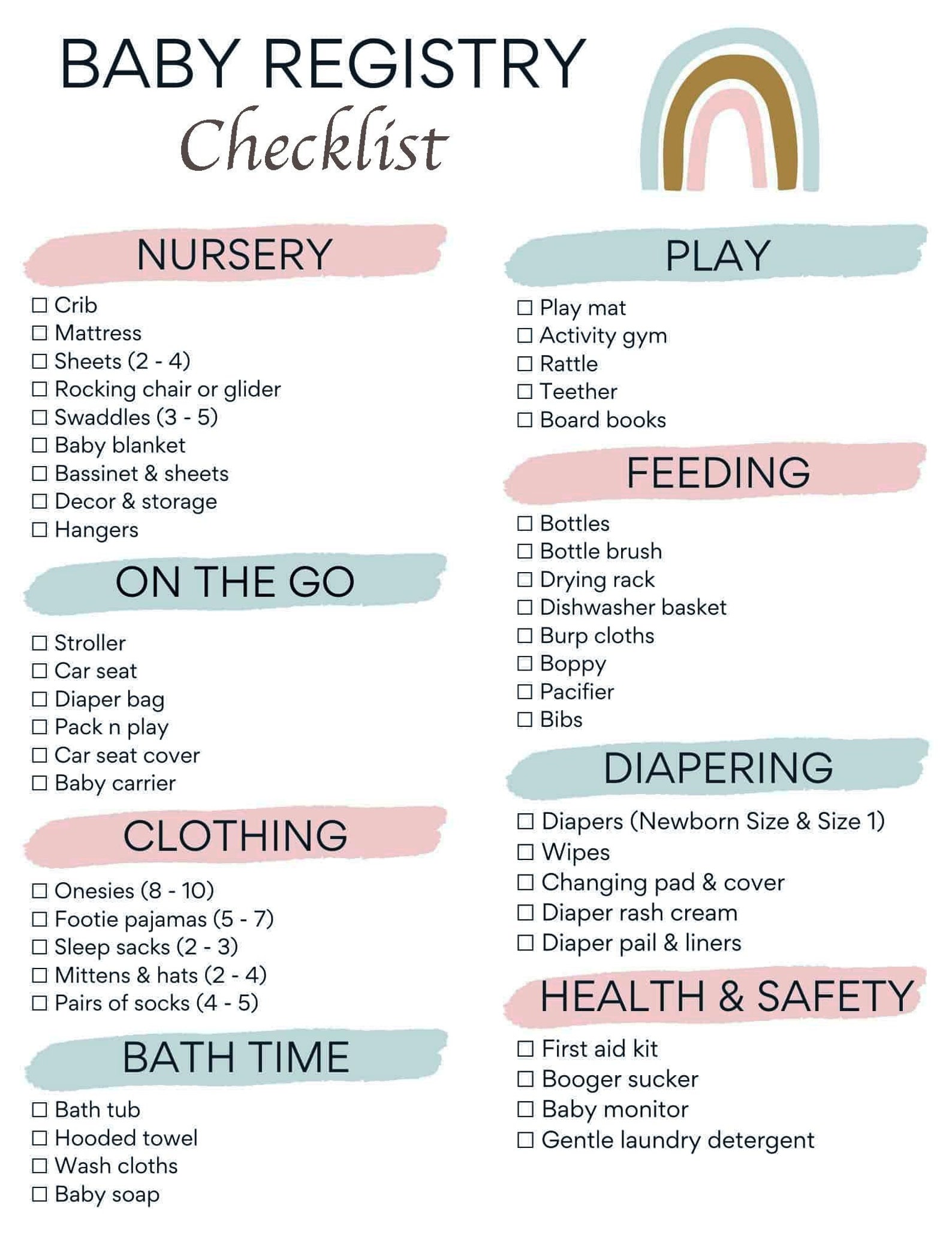 Baby Registry Check List Etsy
