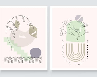 Láminas de arte mural con motivos florales abstractos: Decoración en tonos pastel claros (descarga digital de 8 x 10)