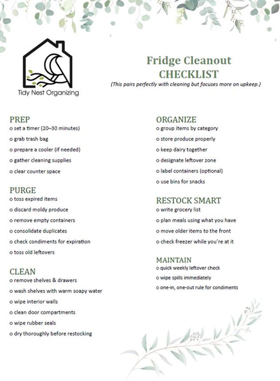 Fridge Checklist Appendix Fridge Cleanout Checklist - Etsy