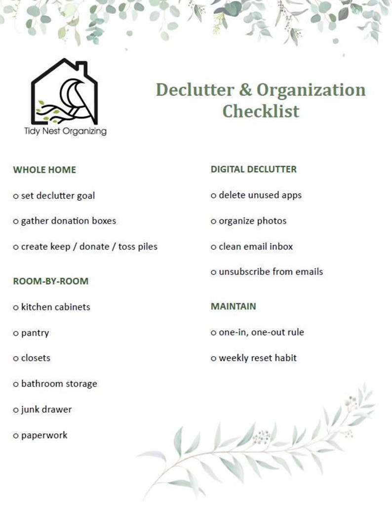 Weekly Declutter De-clutter Your Home Checklist - Etsy