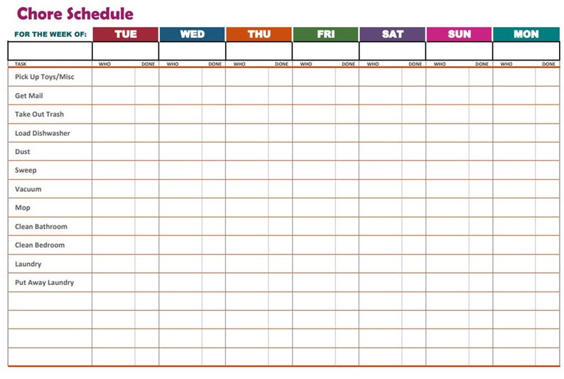 Chore Task Graph Chore Chart - PDF - Etsy