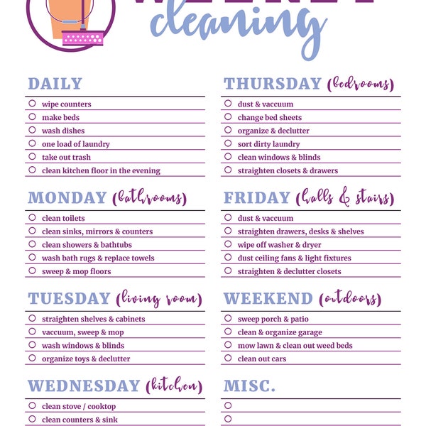 Weekly Cleaning Schedule List