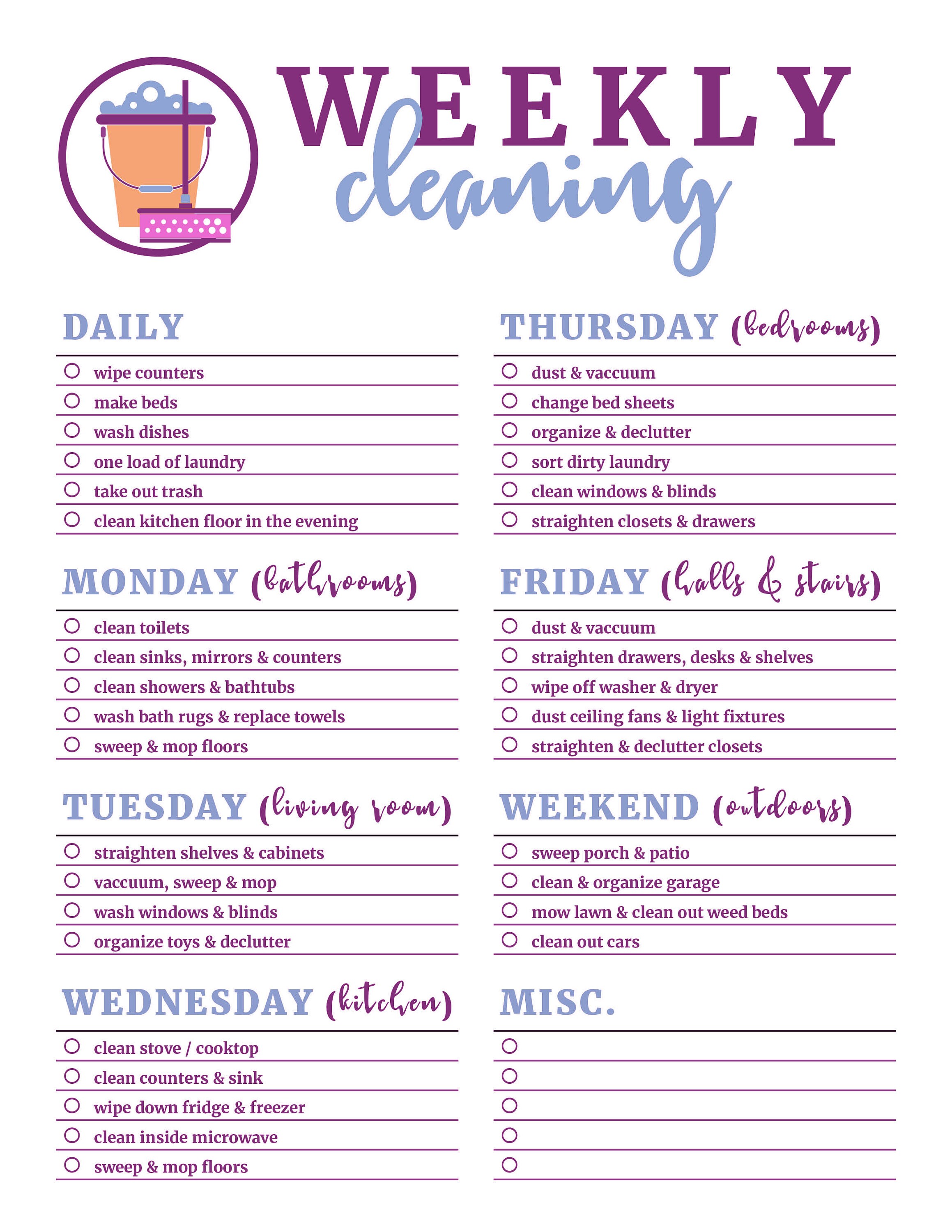 Printable Home Cleaning Schedule