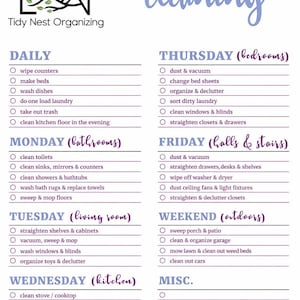 Weekly Cleaning Schedule List