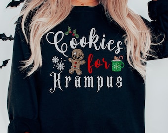 Cookies for Krampus Funny Creepmus Sweatshirt, Retro Holiday Crewneck, Creepy X-Mas Sweater, Gift for Her, Scary Christmas Sweatshirt