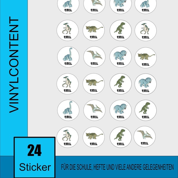 Dino Sticker runde Form für Krippe, Kita und Schule Papiersticker personalisierbar