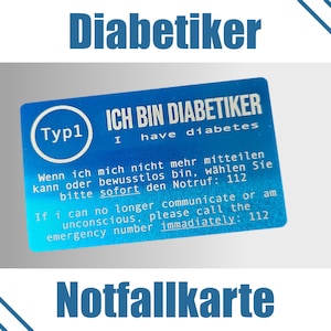Diabetes Notfallkarte I Metallkarte im Visitenkarten Format