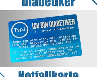Diabetes Notfallkarte I Metallkarte im Visitenkarten Format