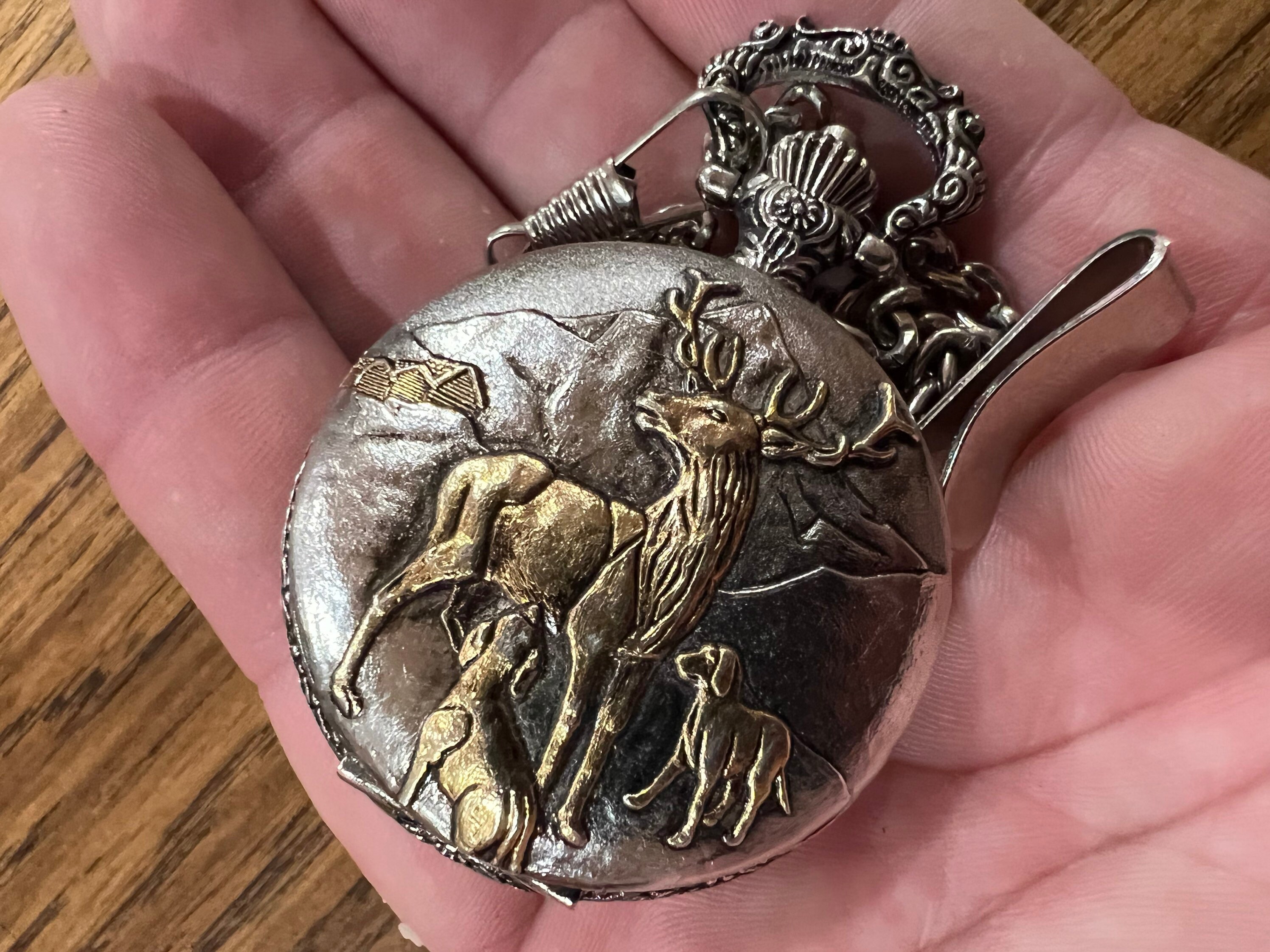 Old Pocket Watch With Deer and Dogs on It Etsy
