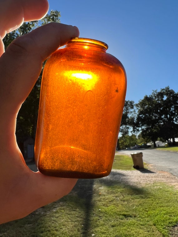 Old Amber Glass Snuff Jar Etsy