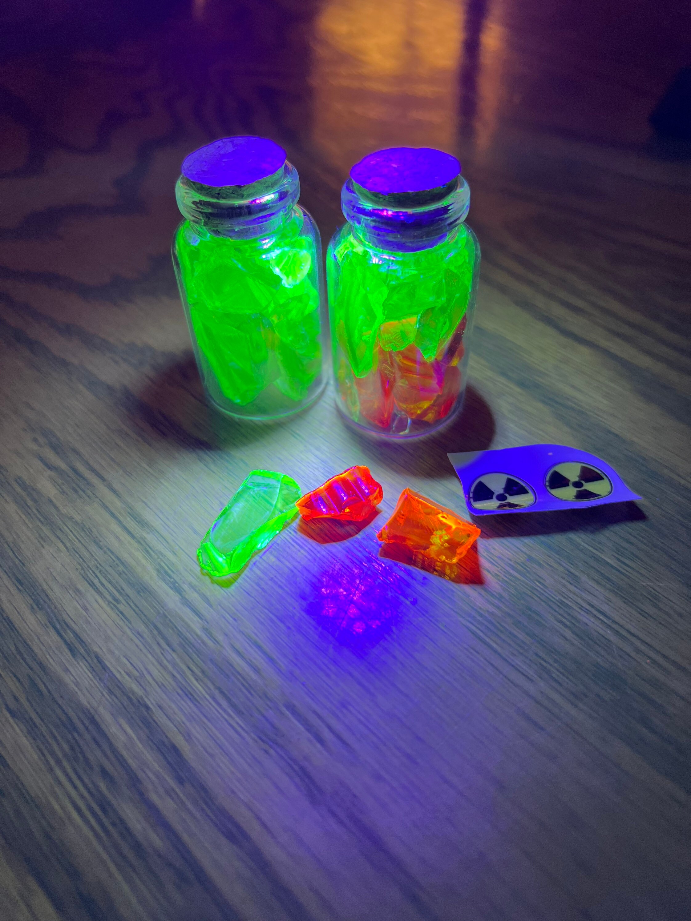 Watermelon Blast and Vaseline Uranium Glass in Cork Sealed Etsy