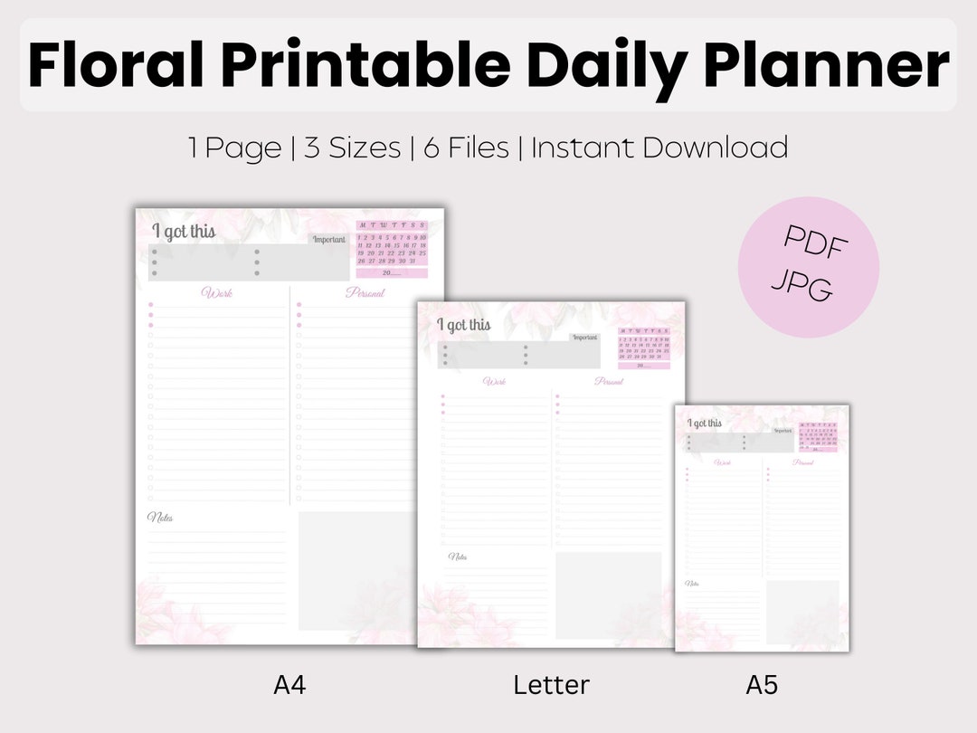 Floral Daily Planner Printable, Productivity Planner, Daily to Do List ...