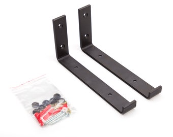 Shelf bracket black for wall shelves, pack of 2 - shelf bracket L shape - shelf bracket industrial with holes - wall bracket plastic